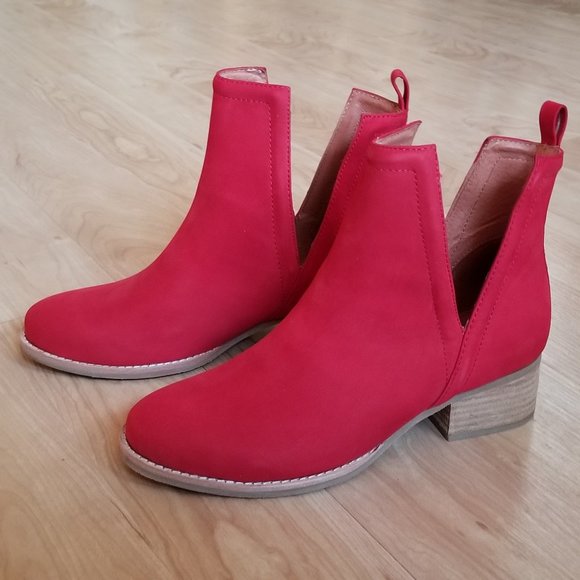 Jeffrey Campbell Oriley Red Nubuck Leather Booties Sz 8 - Picture 1 of 5